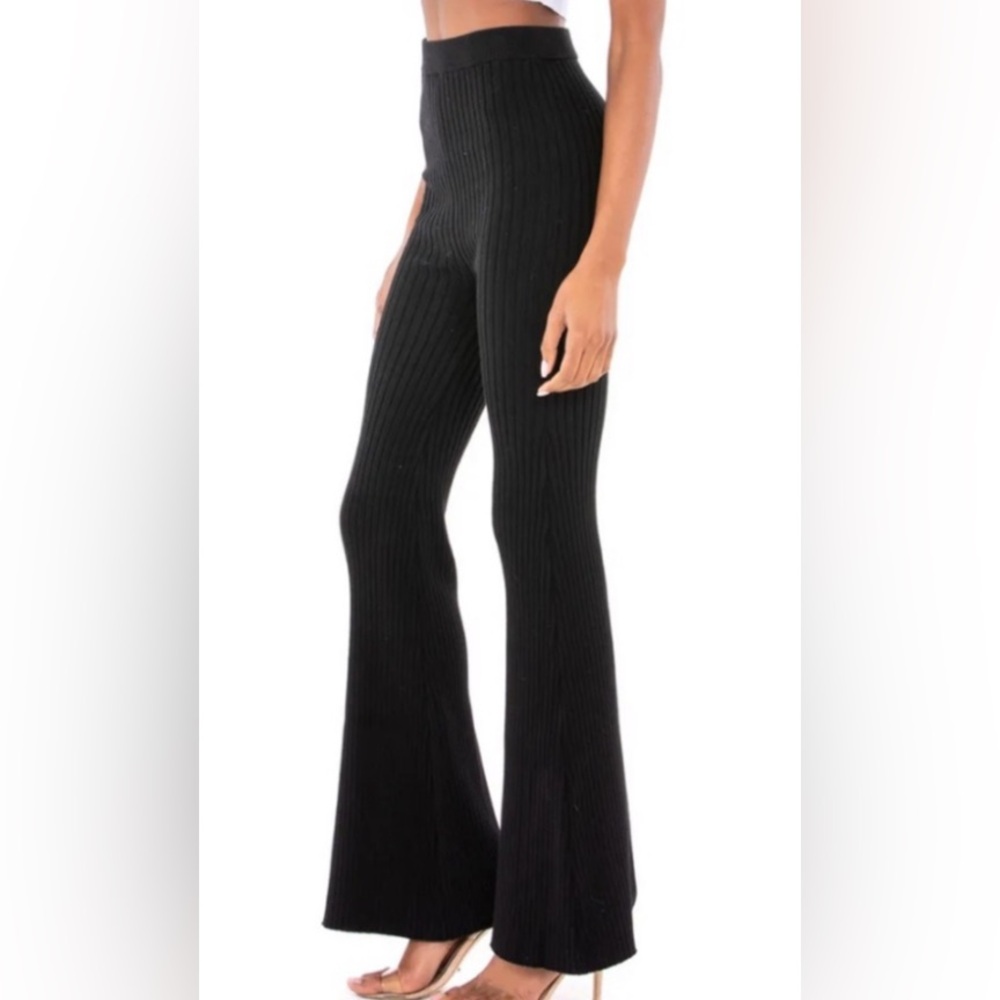ASTR The Label Black Ribbed Knit Leggings Flare Bell Bottom Boho Lounging Pants